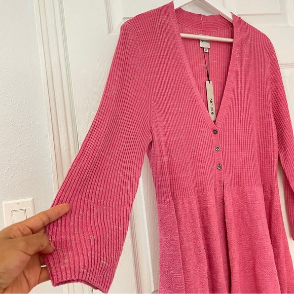 NIC + ZOE  linen blend long Cardigan in a twirl Raspberry Pink Button ribbed XL - Picture 6 of 14